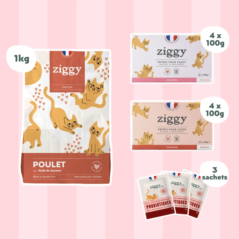 Coffret Découverte Chaton - 1kg Croquettes + 8 Pâtées + 3 probiotiques