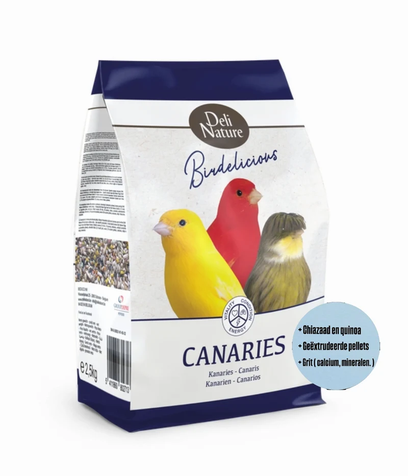 Birdelicious Canaries 2,5 kg - Mélange complet - Mélange pour canaris + 4 additifs supplémentaires.