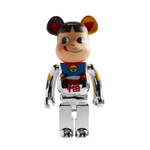 1000% Bearbrick Manekineko Pekochan Good Luck - Silver Plated