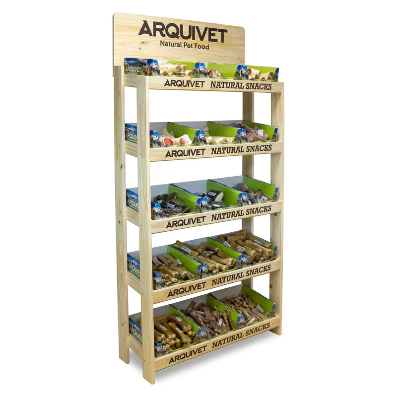 Expositor de madera Natural Snacks. Medidas: 88x37,5x192cm.