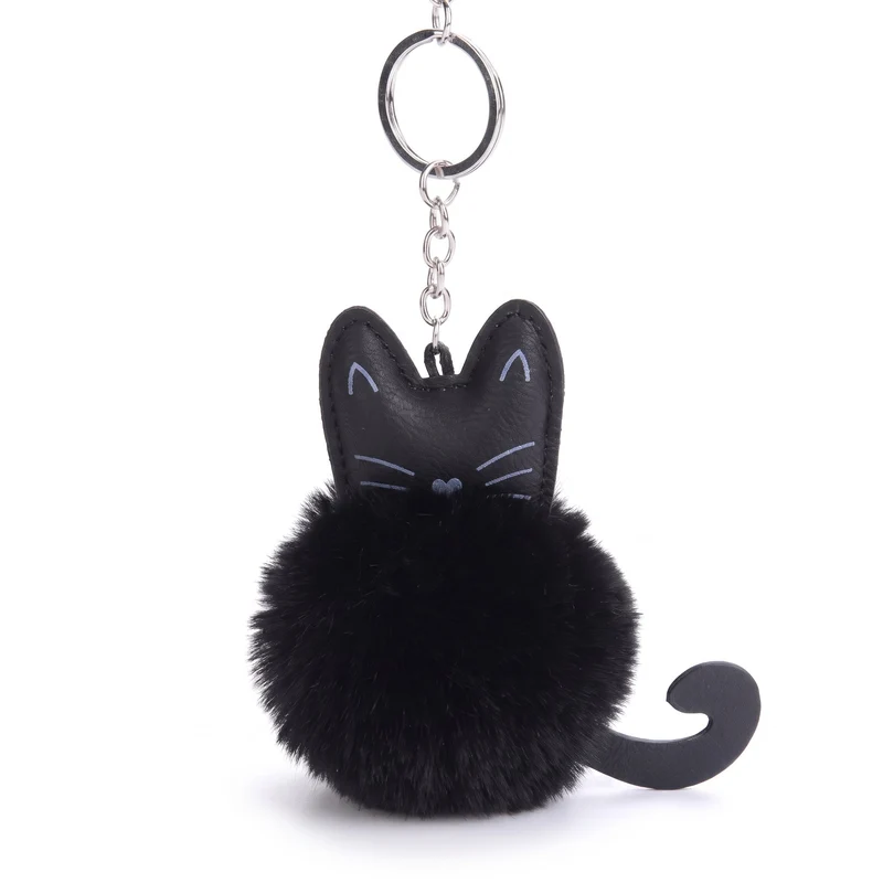 Porte-clés mignon en forme de chat avec boule de fourrure