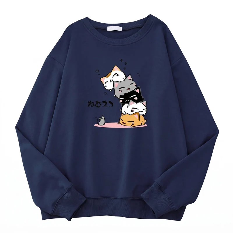 Sweat à capuche à design de chat empilés pour femme
