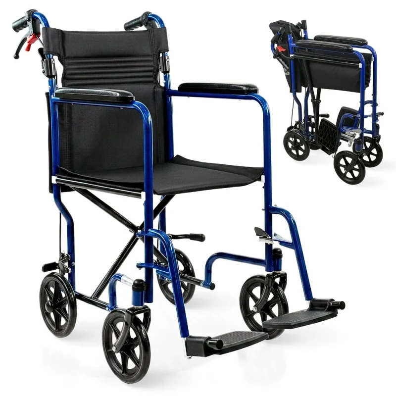 Fauteuil de transport | Pliable | Repose-pieds amovible | Frein sur les poignées et les roues | Acier | Napoli | Mobiclinic