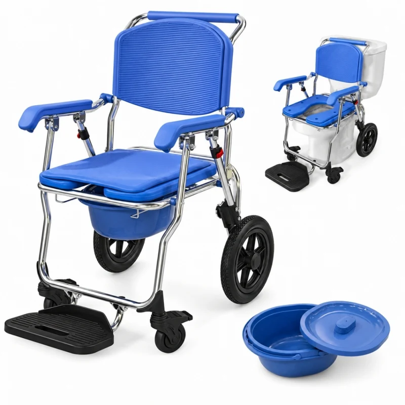 Fauteuil roulant avec cuvette | 3 en 1 | Pliable et léger | Seau de 6,5 L | Roues avec freins | Babor | Mobiclinic