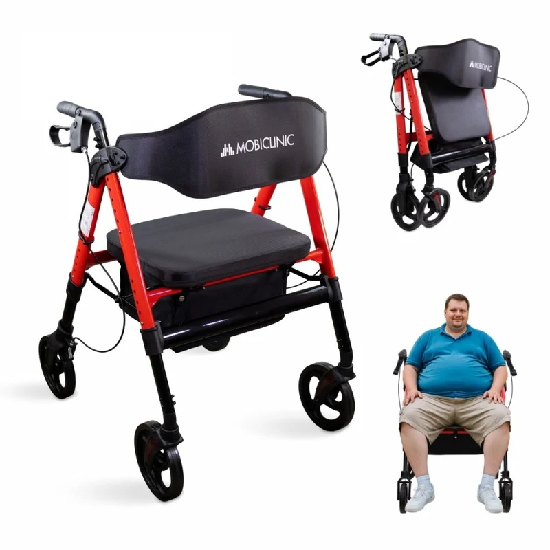 Déambulateur bariatrique | Pliable | Jusqu'à 204 kg | Aluminium | Freins | Roues 360º | Panier | Madeira | Mobiclinic
