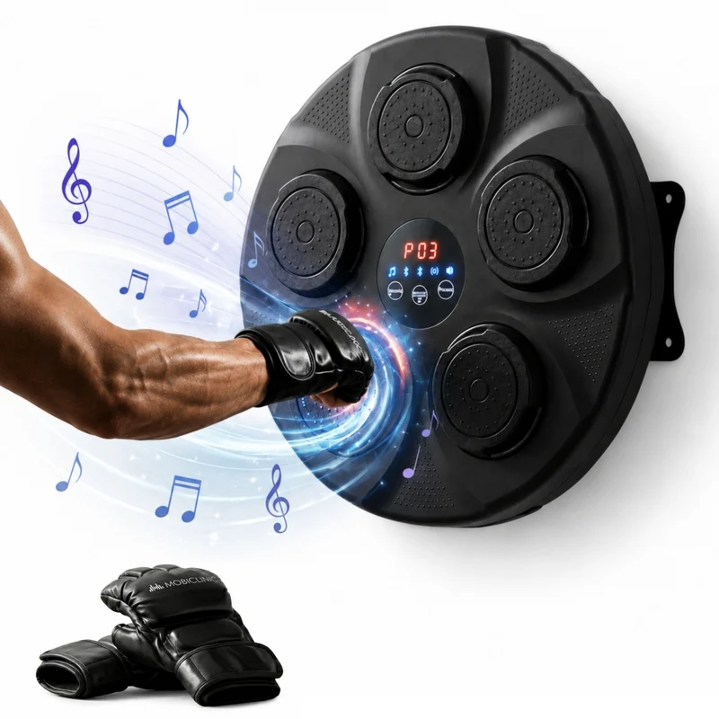 Machine de boxe | 9 modes et vitesses | Comprend des gants | Lumières | Écran LED et Bluetooth | MusicKangu | Mobiclinic