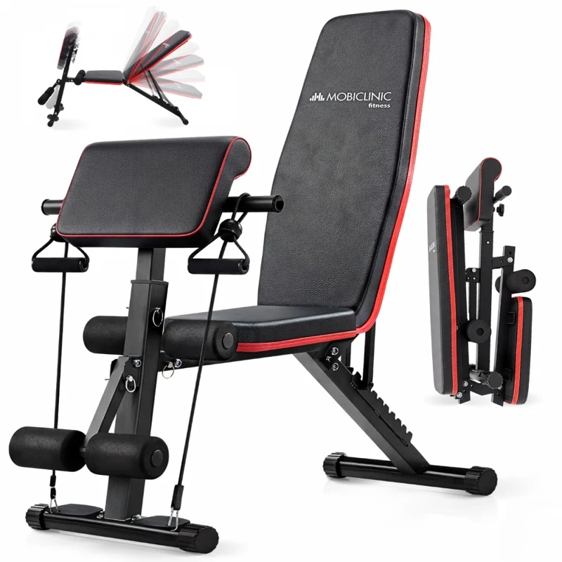 Banc de musculation | Avec bandes de résistance | Pliable | Réglable et inclinable | Max. 120 kg | Planefit | Mobiclinic