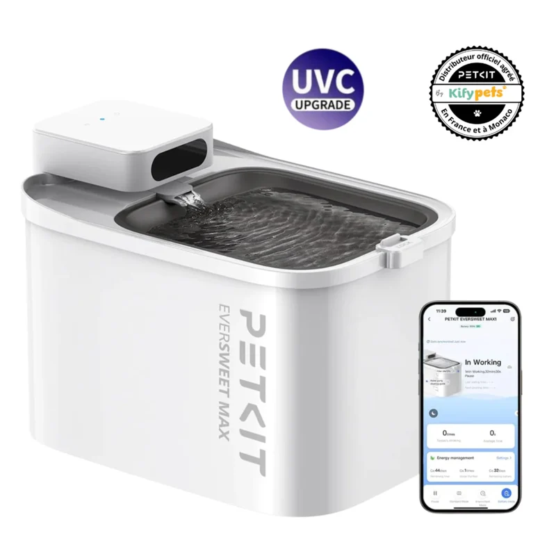 EVERSWEET MAX UVC Fontaine à eau connectée pour animaux, 3L, 83jours d'autonomie