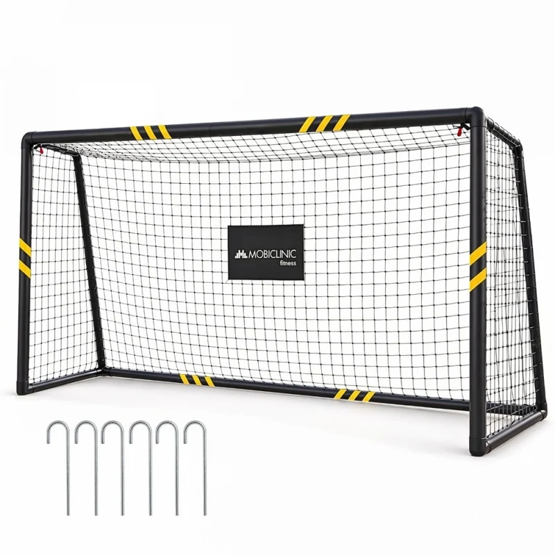 But de football | 240 x 160 x 85 cm | Filet avec corde de tension | Protection rembourrée | Acier | Benji | Mobiclinic