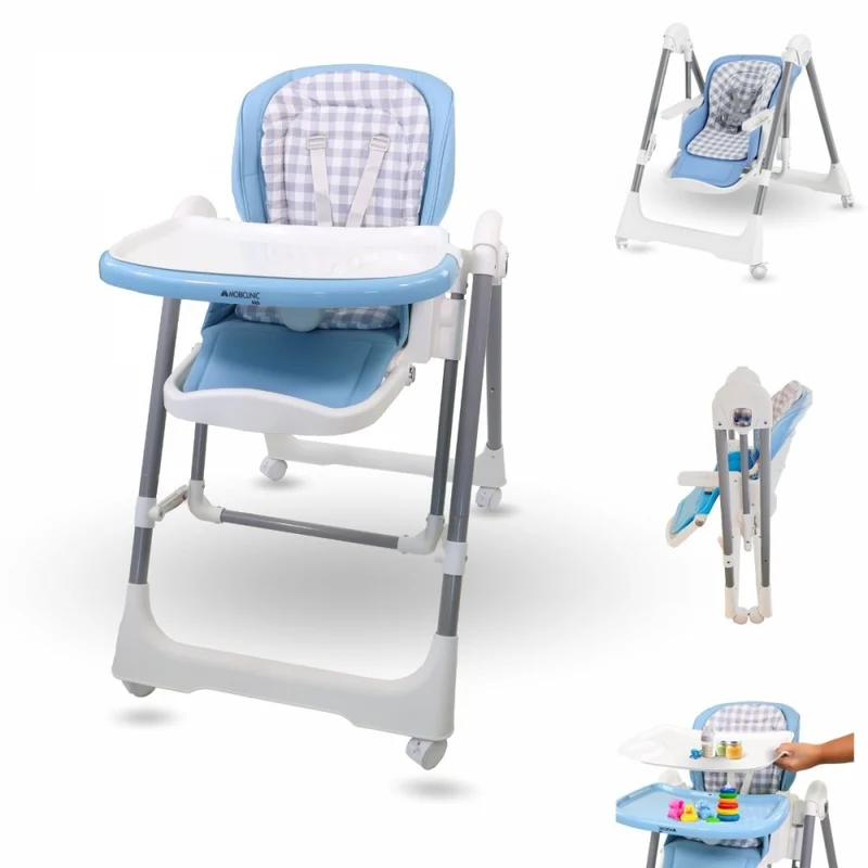 Chaise haute à bascule | Pliable | Avec roulettes et plateau | Max. 15kg | 6-36 mois | Ajustable | Bleu | Nala | Mobiclinic