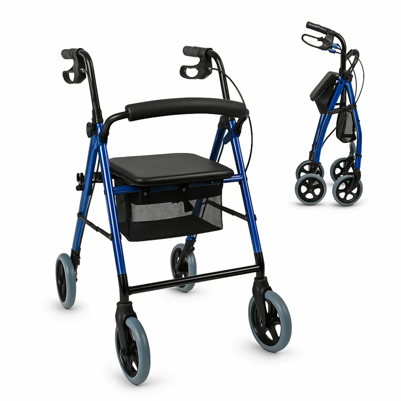 Déambulateur pour adultes | Pliable | Aluminium | Freins aux poignées | Siège et dossier | TOP | Hércules | Mobiclinic