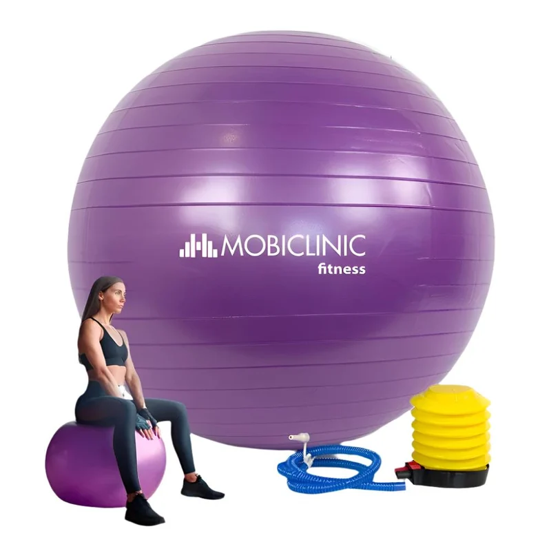 Ballon de Pilates | 58 cm | Antidérapant| Anti-crevaison | Comprend un gonfleur | Lavable | Violet | PY-01 |Mobiclinic