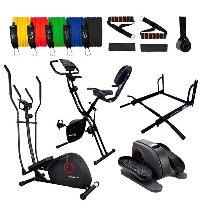 Home Gym Fitness Pack | Tubes élastiques | Pédalier | Barres de traction | Vélo d'exercice | Entraîneur elliptique | Mobiclinic