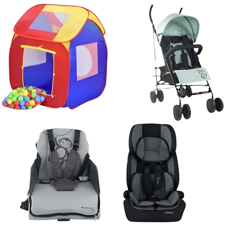 Pack Voyage et Jeux pour Enfants | Tente pour bébé | Poussette| Chaise haute de voyage | Siège auto | Mobiclinic