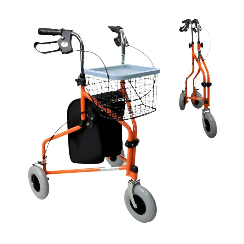 Déambulateur à 3 roues | Pliable | Freins aux poignées | Panier | Orange | Caleta | Mobiclinic
