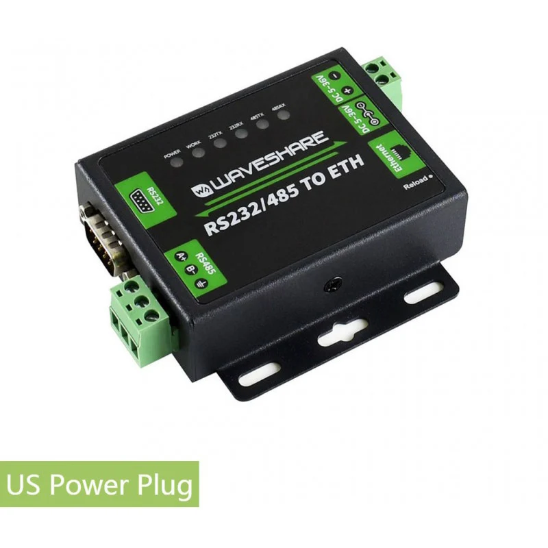 Waveshare Industrial RS232/RS485 to Ethernet Converter (US plug)