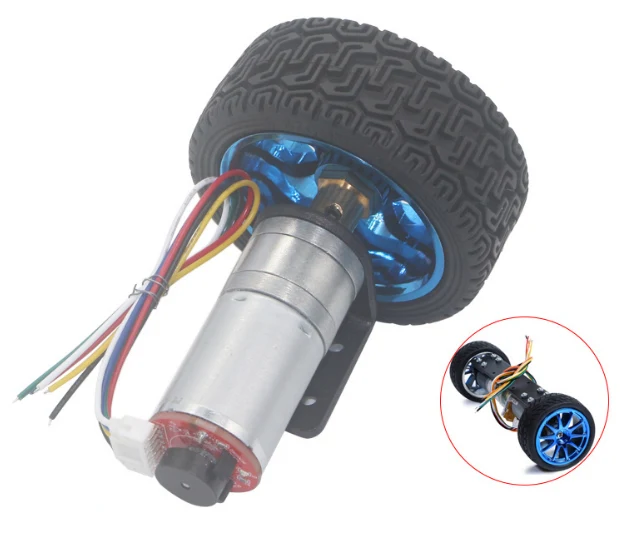 25D 12V Encoder Gear Motor with Mounting Bracket 65mm Wheel for Smart Robot DIY