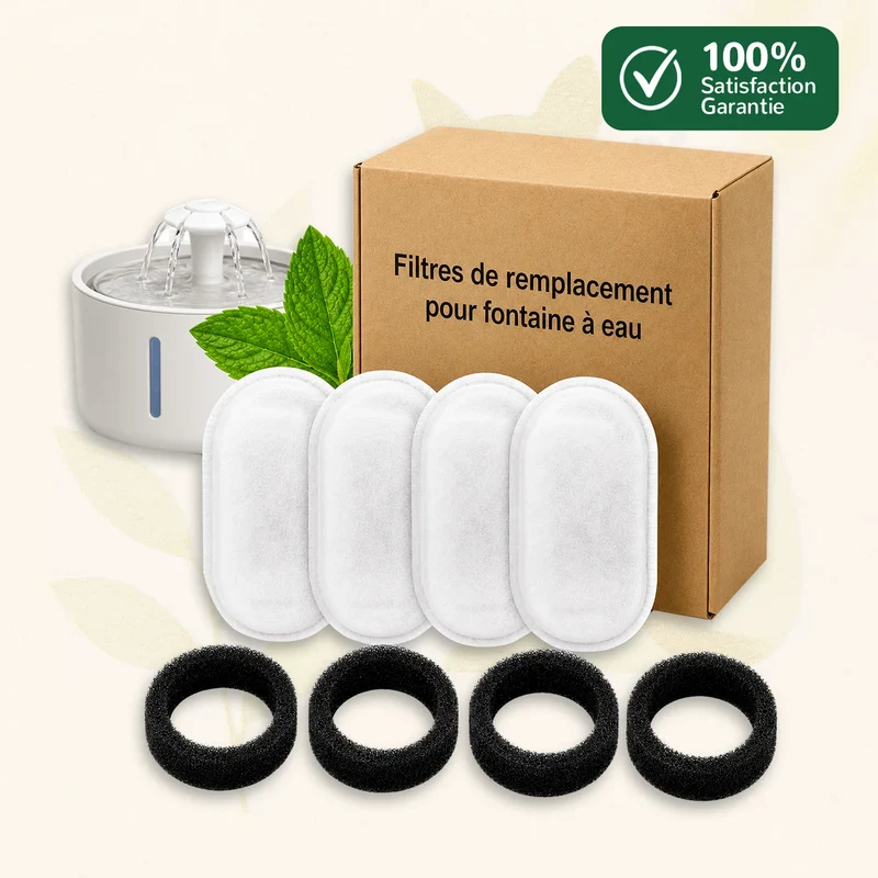 Filtres fontaine chat HydraChat - triple filtration charbon actif, coton PP et éponge haute densité