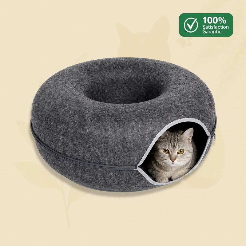 Nideo - Lit Donut 2-en-1 pour Chat, Feutre Naturel Anti-Affaissement