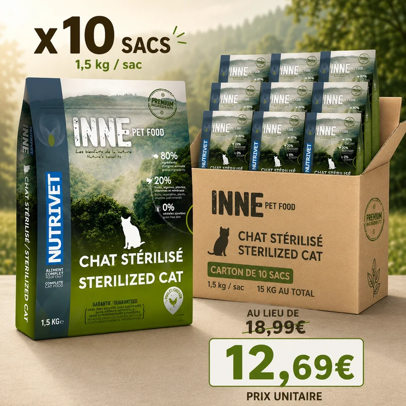 INNE Chat Adulte Stérilisé 1,5kg (1 carton de 10 sacs)