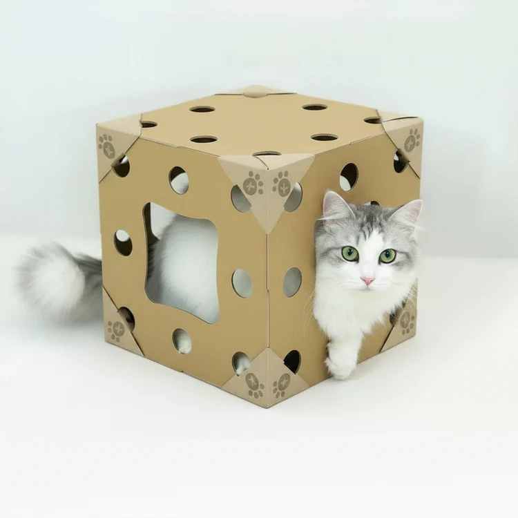 Arbre à Chat en Carton - Cube pour Chat Kraft