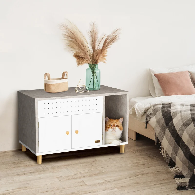 PETSFIT Litter Box Enclosure Stylish Furniture with Odor-Free Design Storage Cabinet