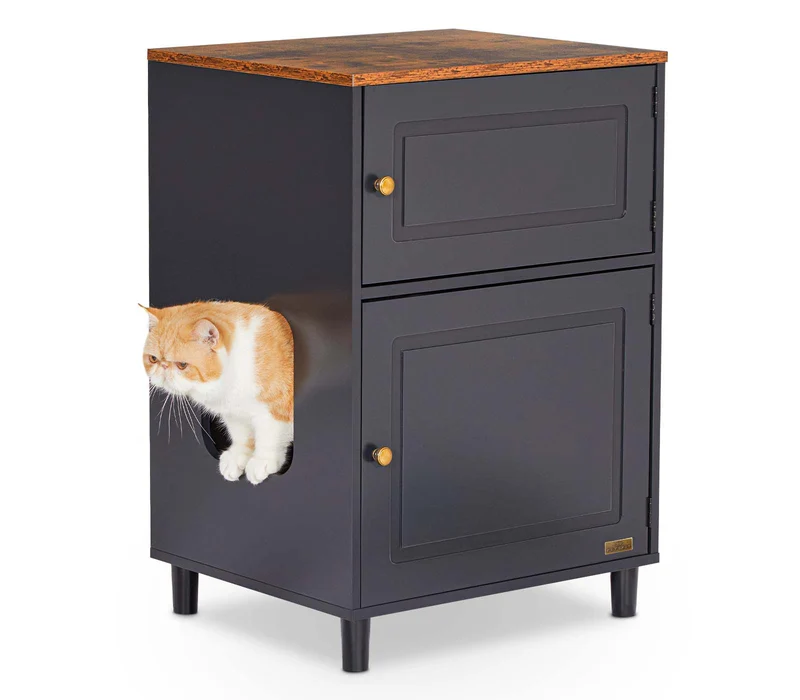 PETSFIT Litter Box Enclosure Stylish Furniture with Odor-Free Storage Cabinet