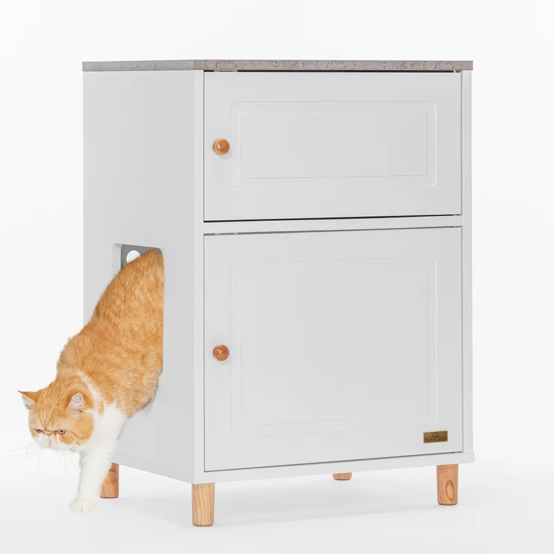 PETSFIT Litter Box Enclosure Stylish Furniture with Odor-Free Storage Cabinet