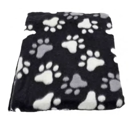 Zamibo Plaid Microfibre Imprimé Pattes Blanches et Grises Fond Noir 100x150cm
