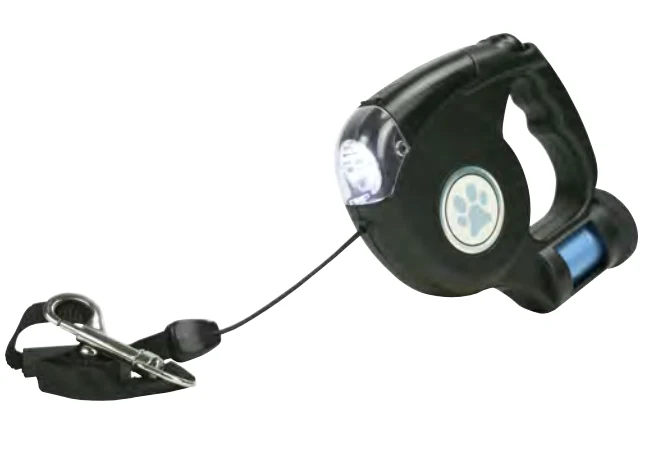Zamibo Laisse Rétractable Distributeur & Lampe Noir 5m
