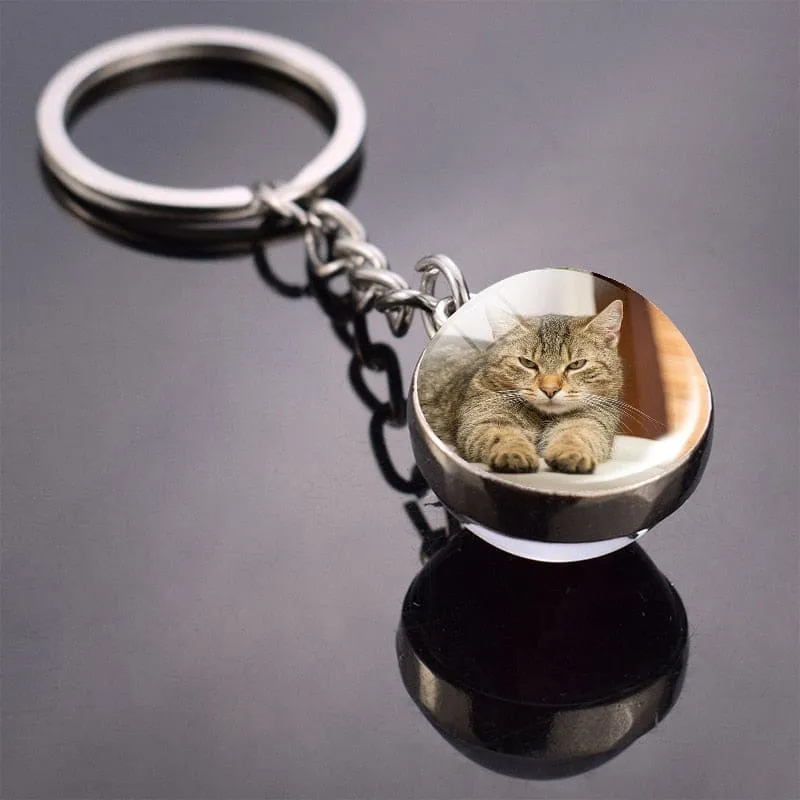 Porte-clés chat sphère en verre trempé BALEYKAT™