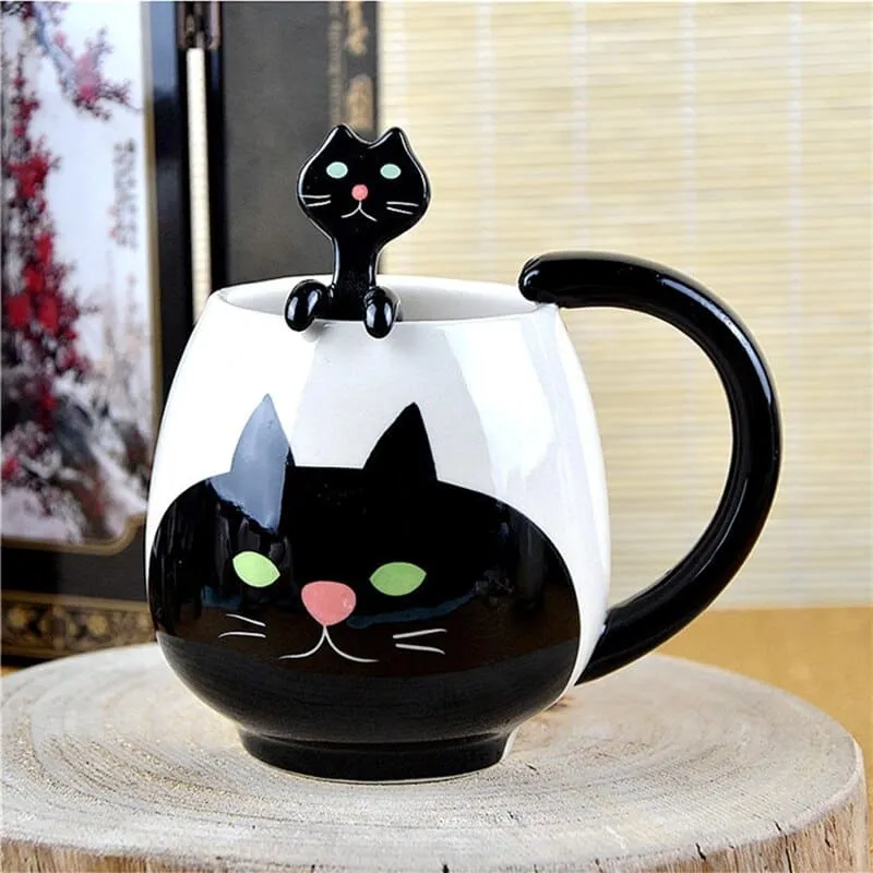 Tasse à café céramique chat noir avec cuillère BRANYKAT™