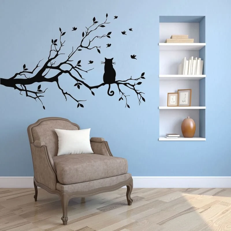 Sticker mural décoratif chat sur branche BURDYKAT™