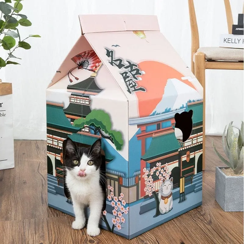 Maisonnette pour chat en carton en forme de pack de lait MILKAT™