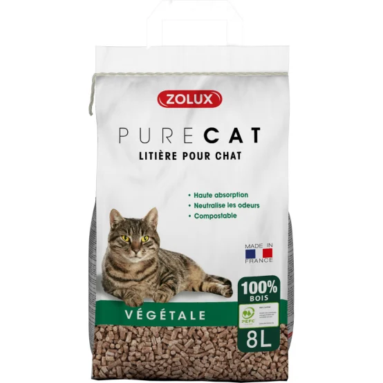 ZOLUX Litière PureCat Végétale Granulés Bois 8L