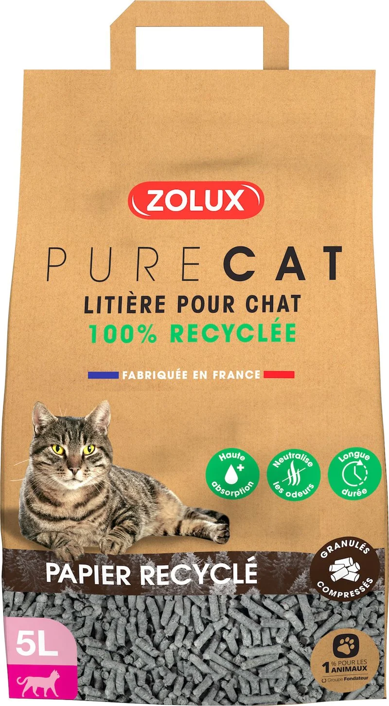 ZOLUX Litière PureCat Éco Conçue en Papier Recyclé 5L