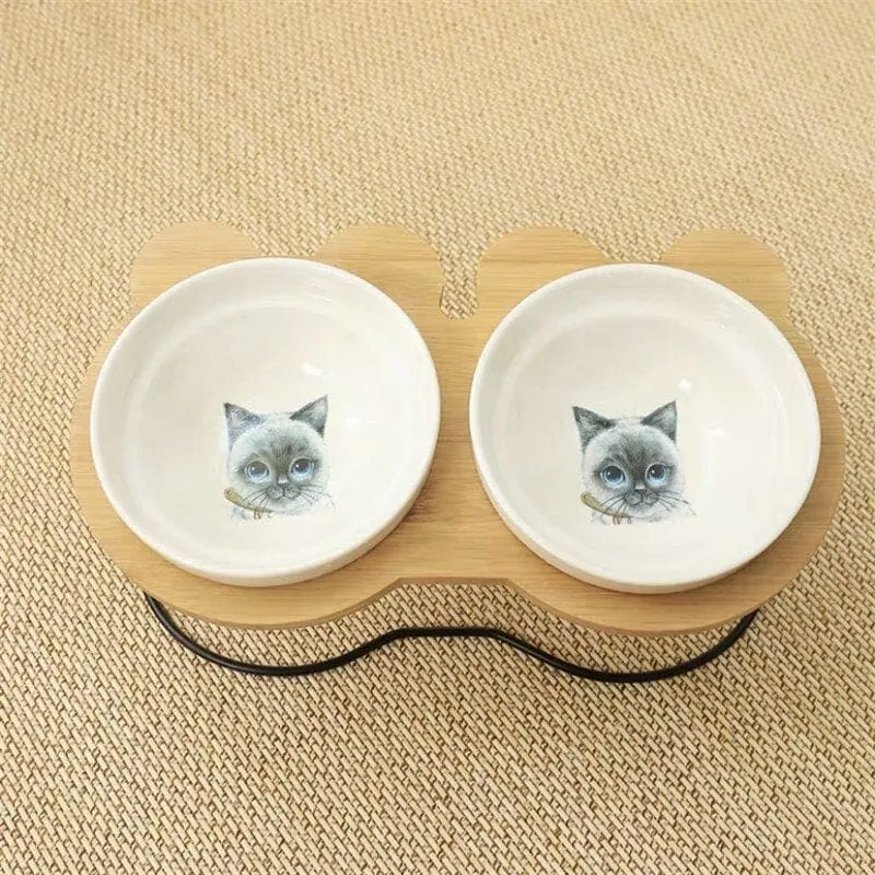 Gamelle design Double bols pour chat bois et métal SIMPLYKAT™