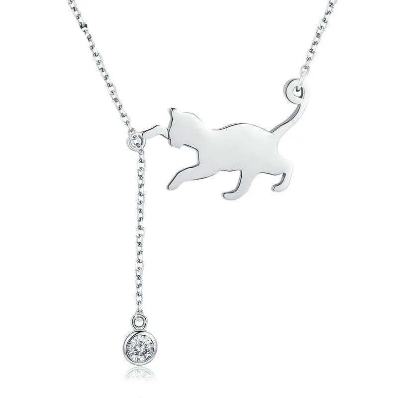 Collier pendentif chat jeu pelote en argent LAINEKAT™