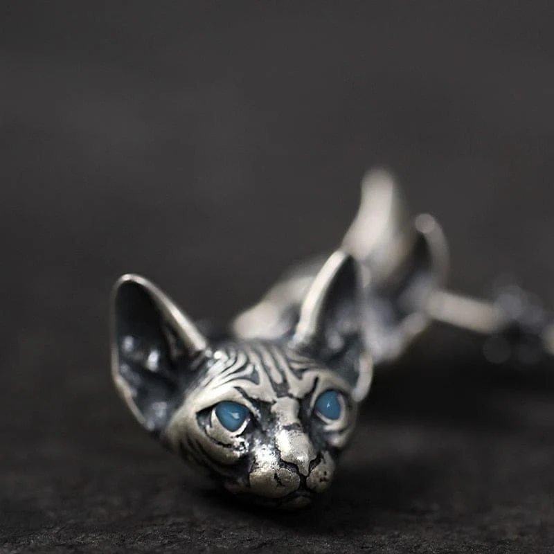 Boucles d'oreilles chat Sphynx aux yeux bleus SPHYNIKAT™