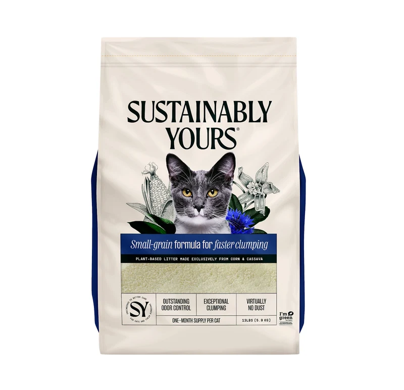 Sustainably Yours - Small-Grain - Litière Agglomérante Rapide Biodégradable à Base de Maïs et de Manioc pour Multi-Chats