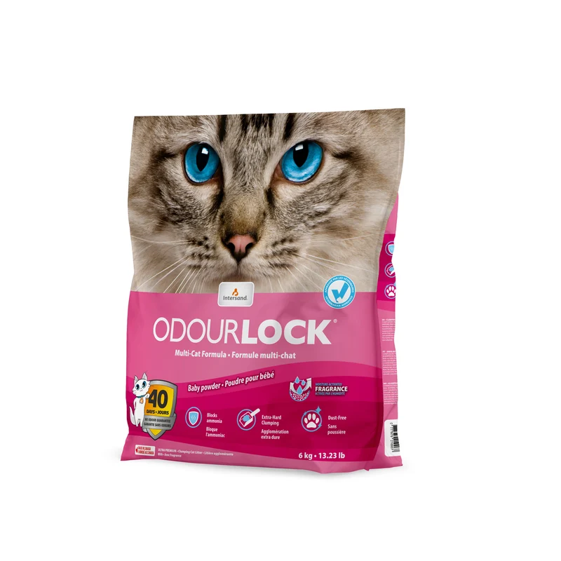 Intersand OdourLock - Parfum de Poudre de Bébé - Litière Agglomérante pour Chats