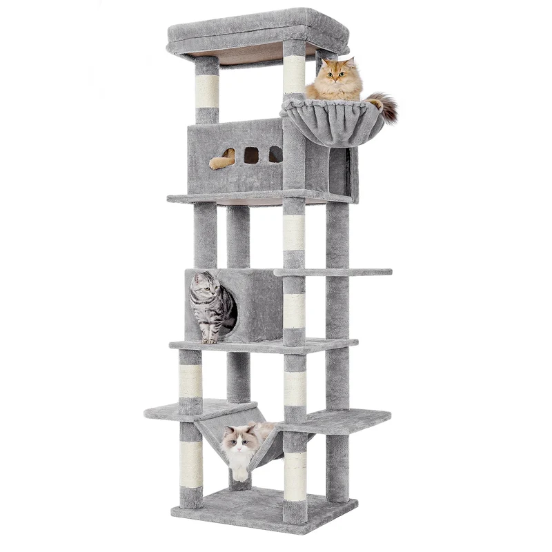 Arbre à Chat 210 cm avec 8 Griffoirs Sisal, 2 Niches et Hamac – Modèle "La Grande Échappée"