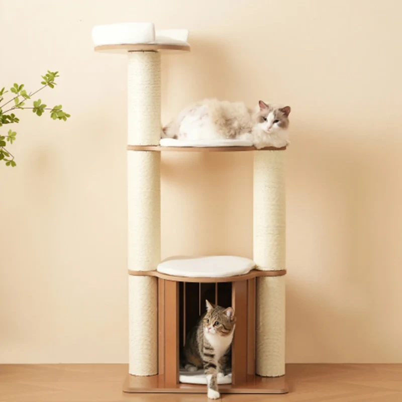 Arbre à Chat 135 cm Tronc XXL 12 cm avec 3 Plateformes, Niche et Tapis Amovible – Modèle "Le Tronc Costaud"