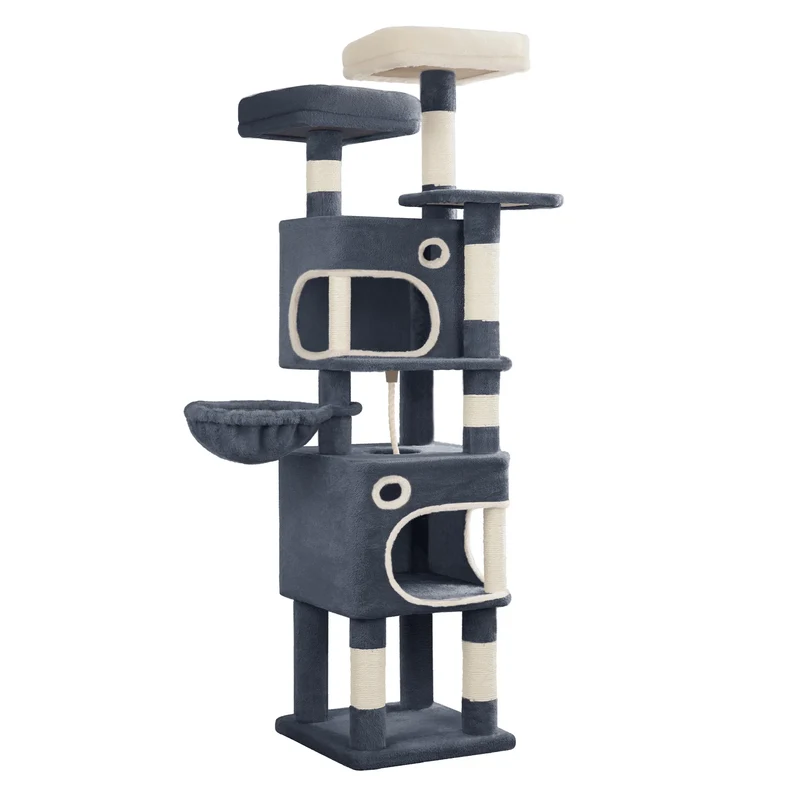 Arbre à Chat 159 cm avec 8 Griffoirs Sisal, 3 Plateformes et 2 Niches – Modèle "La Tour Nuage"