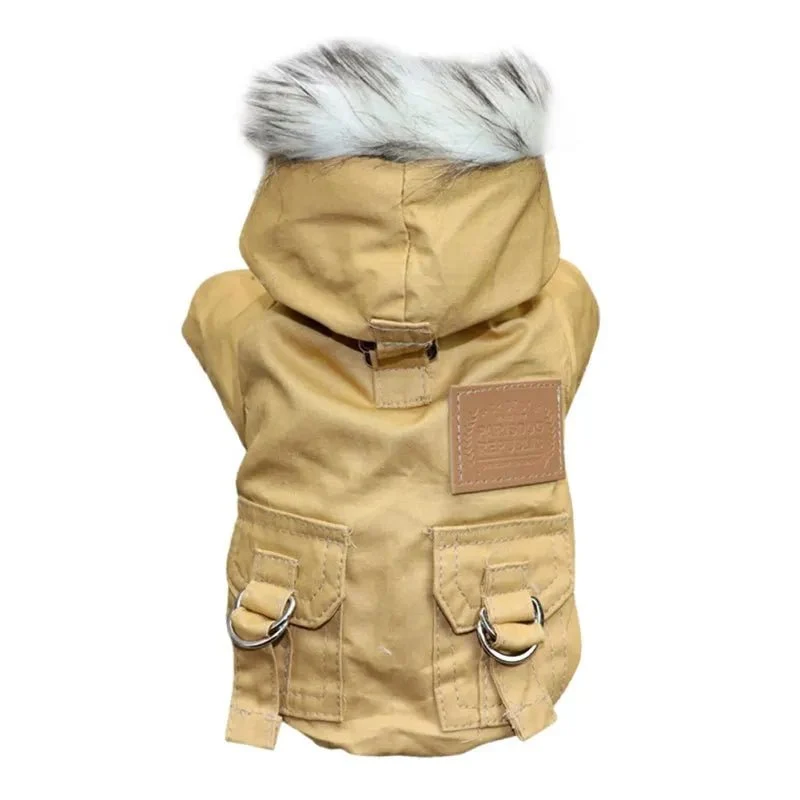 Veste Manteau À Capuche Coupe Vent Pour Petit Et Moyen Chien Beige - Les Bonnes Affaires