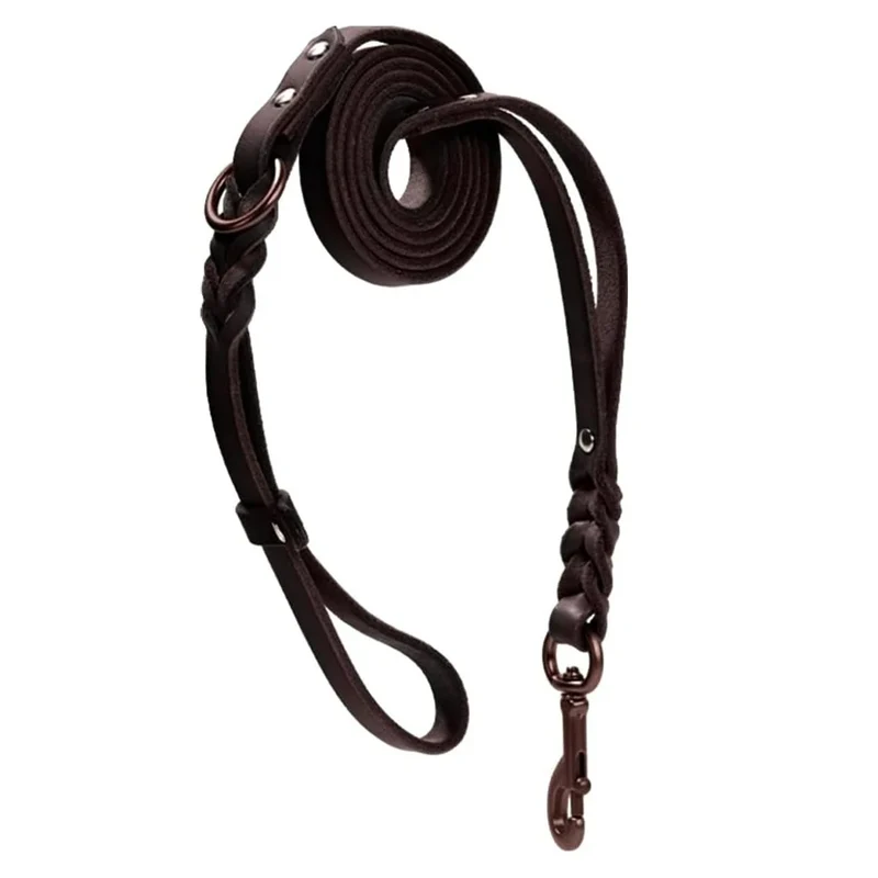 Laisse Pour Chien En Cuir Mains Libres Double Poignée