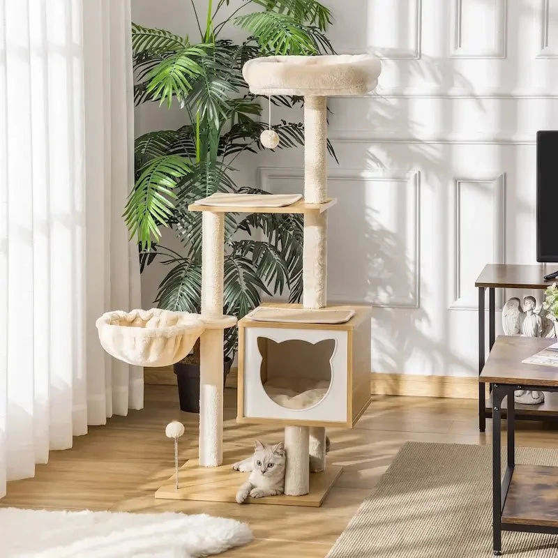 Arbre à chat en bois avec hamac – Confort en hauteur | PawNest
