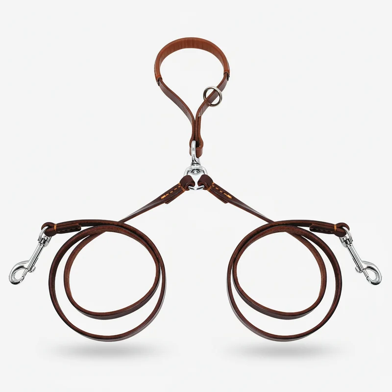 Laisse Double Pour Chien En Cuir Véritable