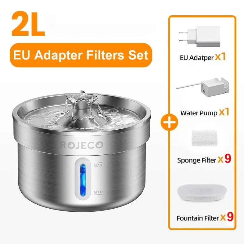 Fontaine à eau pour chat en acier inoxydable avec filtration au charbon et pompe silencieuse "Source féline"