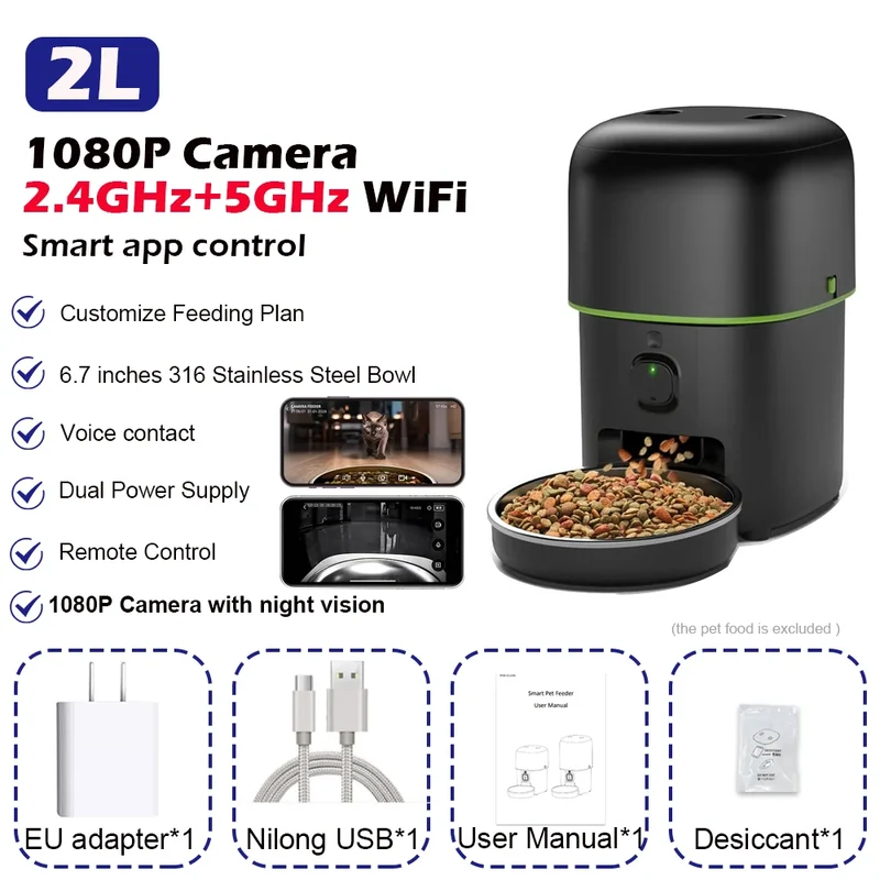 Distributeur automatique de croquettes connecté avec caméra 1080p "Petit Gardien"